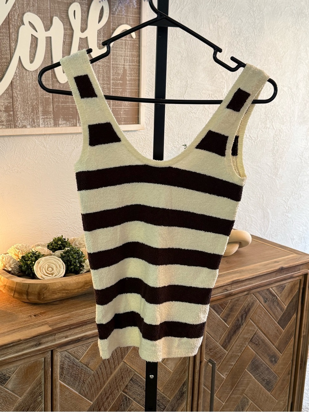 Nanushka Cream and Brown Striped Terry Tank